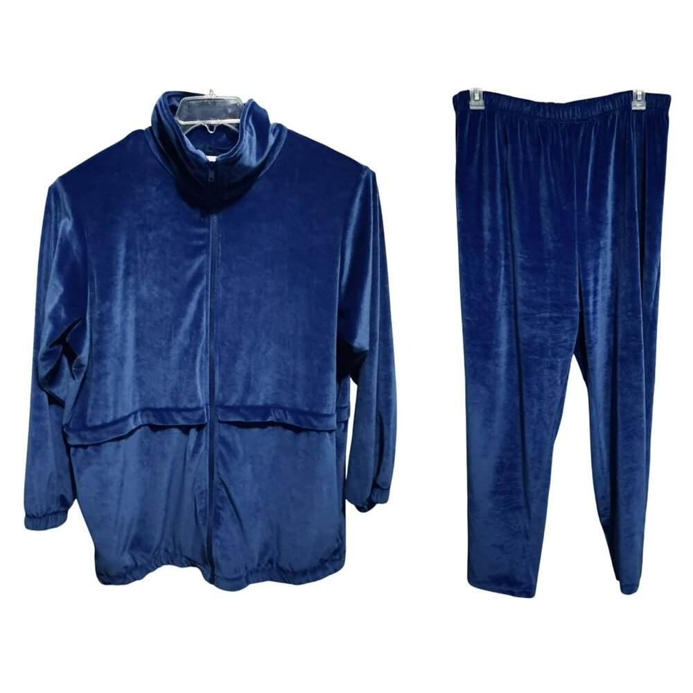 Roman's Vintage Y2K Velour Track Suit Royal Blue Zip Front Jacket & Pants 1X